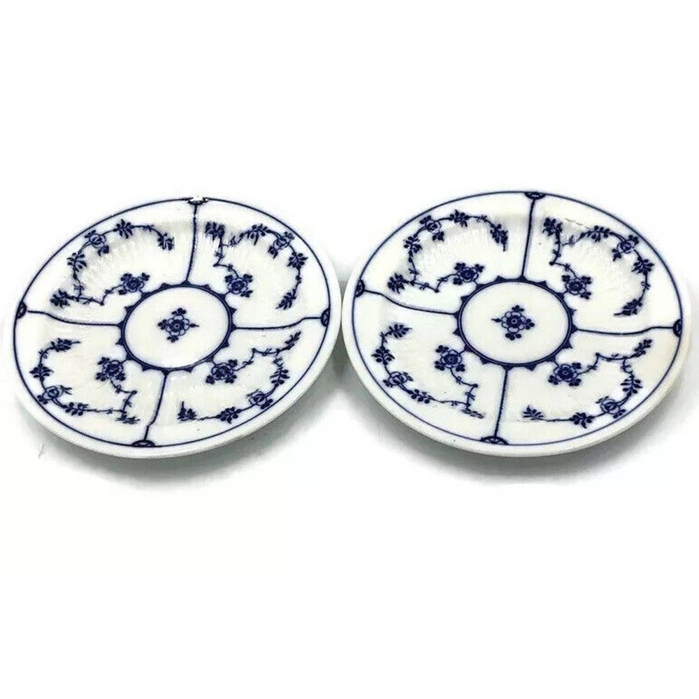 Set Of 2 Minton Saucer Made in England Bone China White Blue Floral Dainty